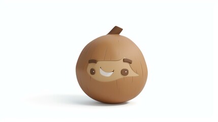 3D rendering of a cute cartoon coconut character