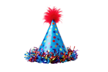 A birthday hat with colorful dots isolated on transparent background