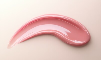 A pink lip gloss is shown in a close up