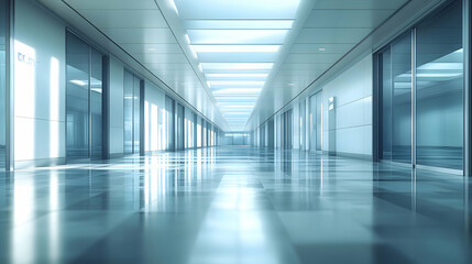 Modern Office Hallway with Glass Doors 3D Illustration
