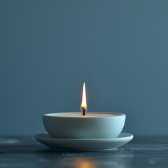 a burning candle in a bowl