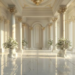 Fototapeta premium Elegant Classical Hallway with Columns and Flowers
