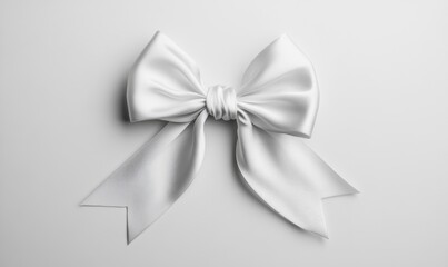 A white ribbon bow is shown on a white background