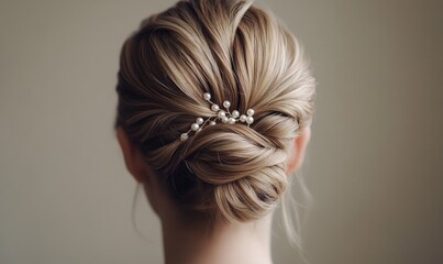 A woman with a pearl hair clip in her hair