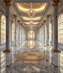 Grand Palace Hallway with Ornate Decoration