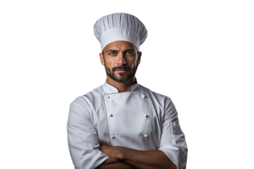 Portrait of a chef in uniform isolated on transparent background.