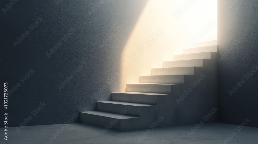 Poster staircase leading to enlightenment, minimalist background for text generative ai