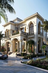 Fototapeta premium Luxury Mansion Exterior Design Illustration