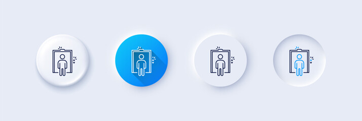 Lift line icon. Neumorphic, Blue gradient, 3d pin buttons. Elevator sign. Transportation between floors symbol. Line icons. Neumorphic buttons with outline signs. Vector