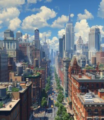 Obraz premium Cityscape Illustration of a Busy Urban Street