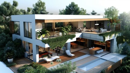 Fototapeta premium Modern House with Lush Green Landscaping