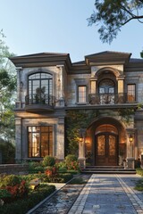 Naklejka premium Elegant European-Style Mansion Exterior Design
