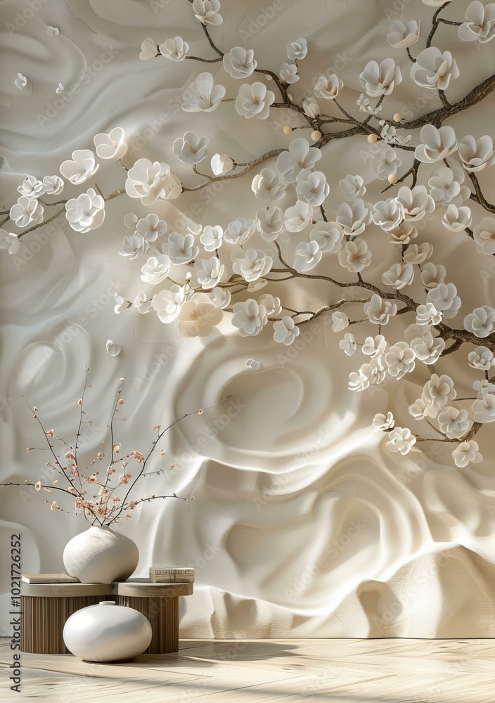 Wall mural Elegant Floral Wall Decor in Soft Beige Tones