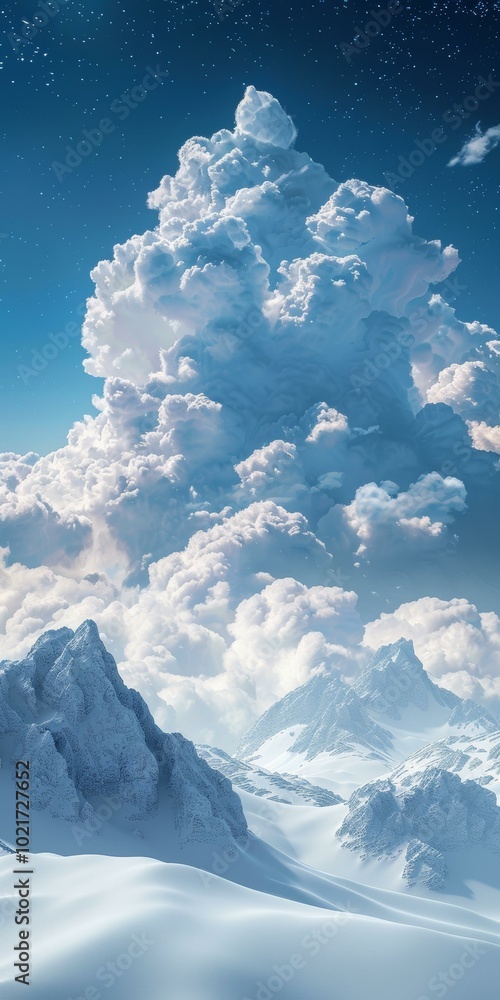 Canvas Prints Winter Mountain Cloudscape Illustration