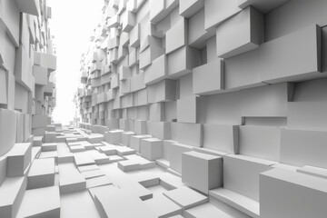 Abstract white 3D labyrinth with a bright exit