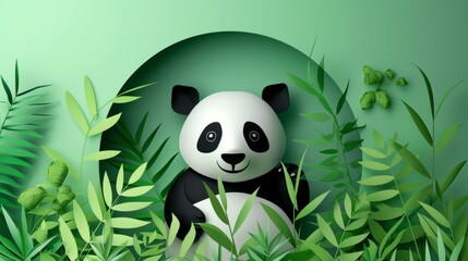 Obraz premium cute cartoon panda in the jungle