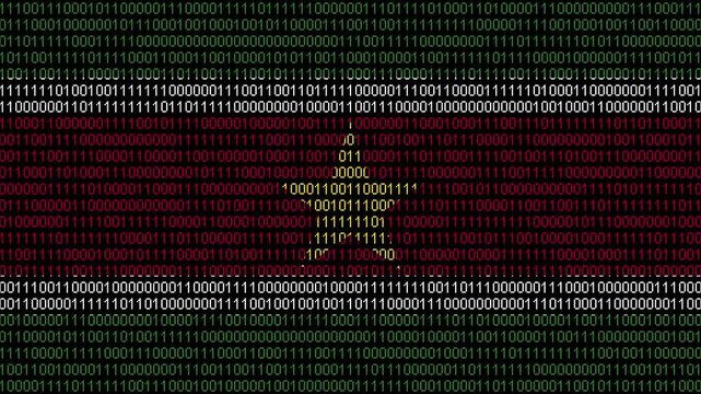 Binary code on flag of Suriname. Program source code or Hacker concept on Surinamese flag. Suriname digital technology security, hacking or programming