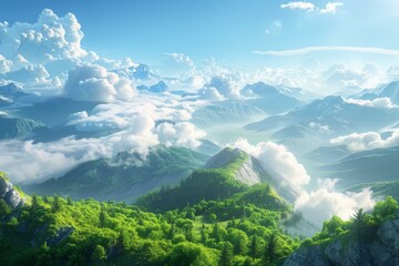 Obraz premium Majestic Mountain Scenery with Clouds and Lush Vegetation