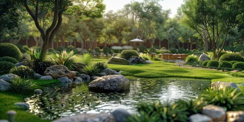 Digital Illustration of a Peaceful Japanese Garden