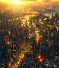 Cityscape at Dusk with Golden Light