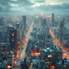 Fototapeta premium Cityscape at Night in a Miniature World