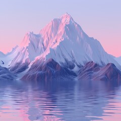 Fantasy landscape with a large snow capped mountain towering over a lake
