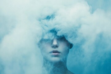 a woman with a cloud of smoke on her head