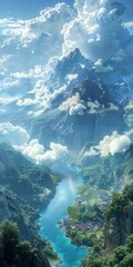 Obraz premium A Breathtaking Mountain River Valley Scenery
