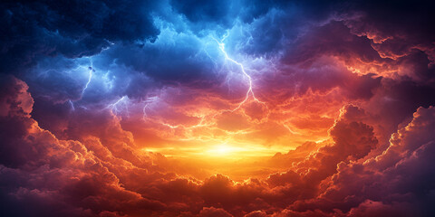 Dramatic Colorful Sky with Lightning - Stormy Weather Art