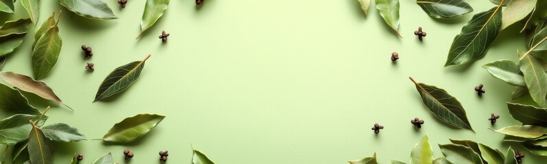 Bay leaves and cloves on a green surface