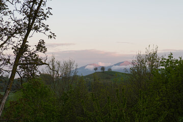Panoramic view of the Marche hills at sunset