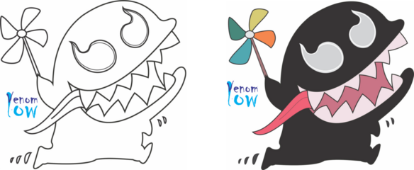 Desenhado por mim o Venom Low, é uma representação do Venom, porém é cômico e alegre. Neste anexo disponível você pode utilizar para sublimação e estampas, com cores e apenas contorno para sua arte.