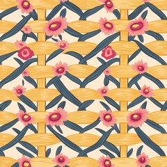 Obraz premium Rattan background with an intricate woven texture, ideal for organic product packaging, interior design, or furniture-themed illustrations.