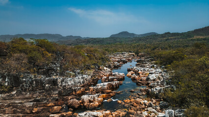 Travessia Natureza Chapada Veadeiros Cerrado Rio Preto Cachoeira Caminhada Trekking Paisagem Seca...