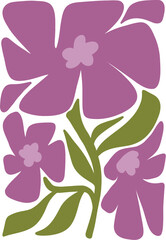 Abstract modern groovy retro flower illustration in flat style for poster template. Simple shapes. Floral print, banner, wallpaper, tshirt sublimation