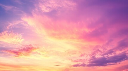 A vibrant sky filled with gradient colors of purple, pink, and orange, showcasing a stunning sunset or dawn scene.