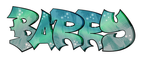 Barry - name street art - graffiti lettering typography - art illustration - multicolor - writen Word - blue and green		 
