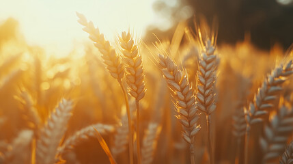 Summer landscape of a field of golden wheat on a bright sunny day