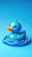 A vibrant blue rubber duck floating on a gentle wave, perfect for children's toys, bath products, or playful branding concepts.