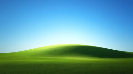 Minimalist Landscape,  Green Hill under Blue Sky