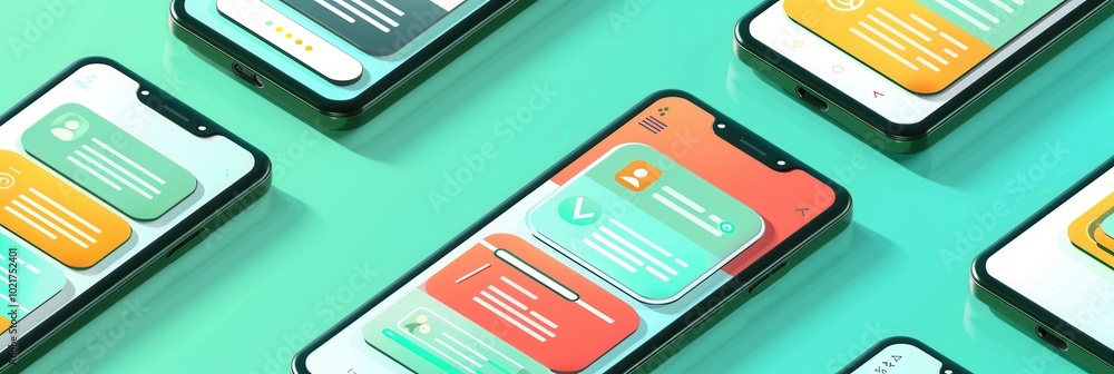 Poster smartphones showcase engaging stories and brief videos, capturing attention with colorful designs an