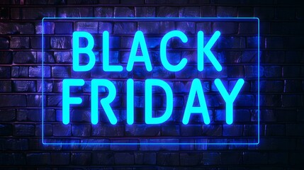 Obraz premium Blue Neon 'BLACK FRIDAY' Sign on a Brick Wall