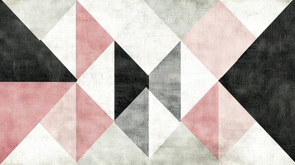   Black, white, pink, and grey background with intersecting squares and rectangles