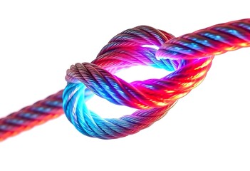 a shiny metallic rope node made of stainless steel, intricately twisted, isolated against a stark white background create with ai