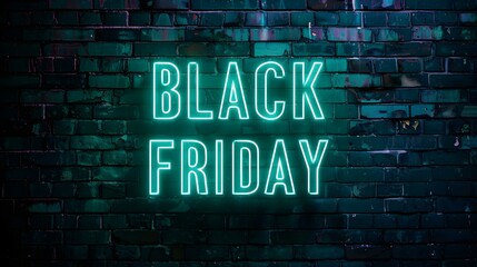 Obraz premium Green Neon 'BLACK FRIDAY' Sign on a Brick Wall