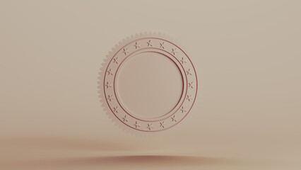 Beige badge shield insignia emblem stamp banner shape design element neutral monochrome soft tones skin tones background 3d illustration render