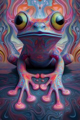 Colorful and surreal frog illustration with vivid psychedelic patterns and intricate designs, perfect for digital art enthusiasts.
