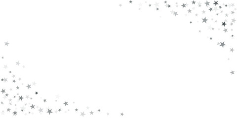 Silver stars vector corner background, sparkling Christmas confetti falling magic shining sparkles, flying stars glitter border