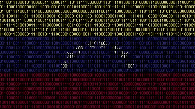 Binary code on flag of Venezuela. Program source code or Hacker concept on Venezuelan flag. Venezuela digital technology security, hacking or programming