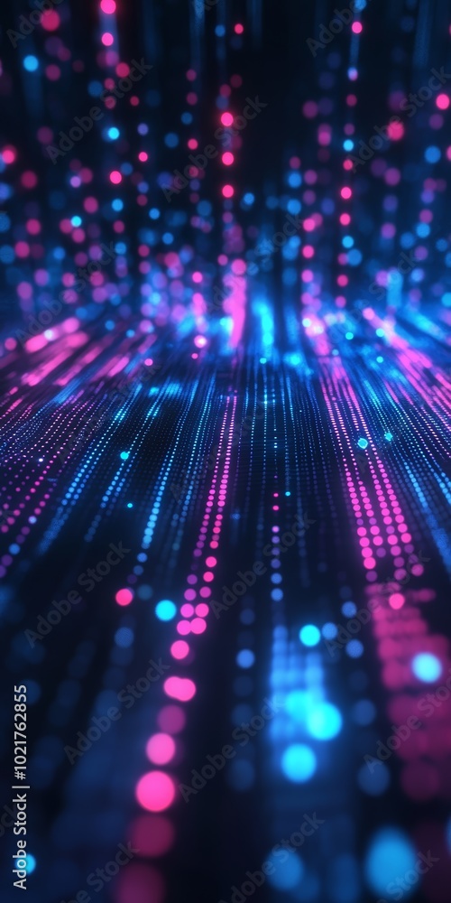 Poster dynamic abstract digital background showcasing vibrant blue and pink light patterns.